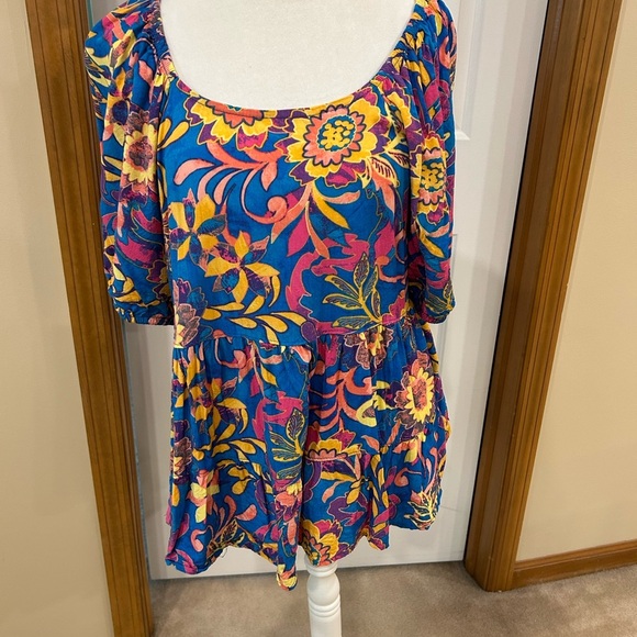 Terra & Sky top multicolor puffed sleeve feminine tiered baby doll easy fit 1X - Picture 2 of 6